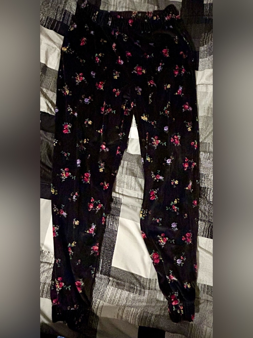 AFRM Black Velvet Floral Pants with Pink & Purple Blooms 🫶